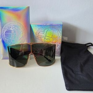 Vintage Frames Co Oversized Shield Sunglasses VF Logo Sample New